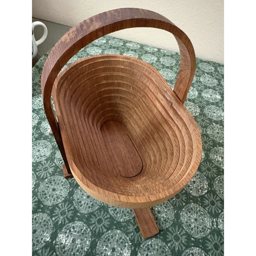 Rustic Wood Handmade Trivet Basket Collapsible
